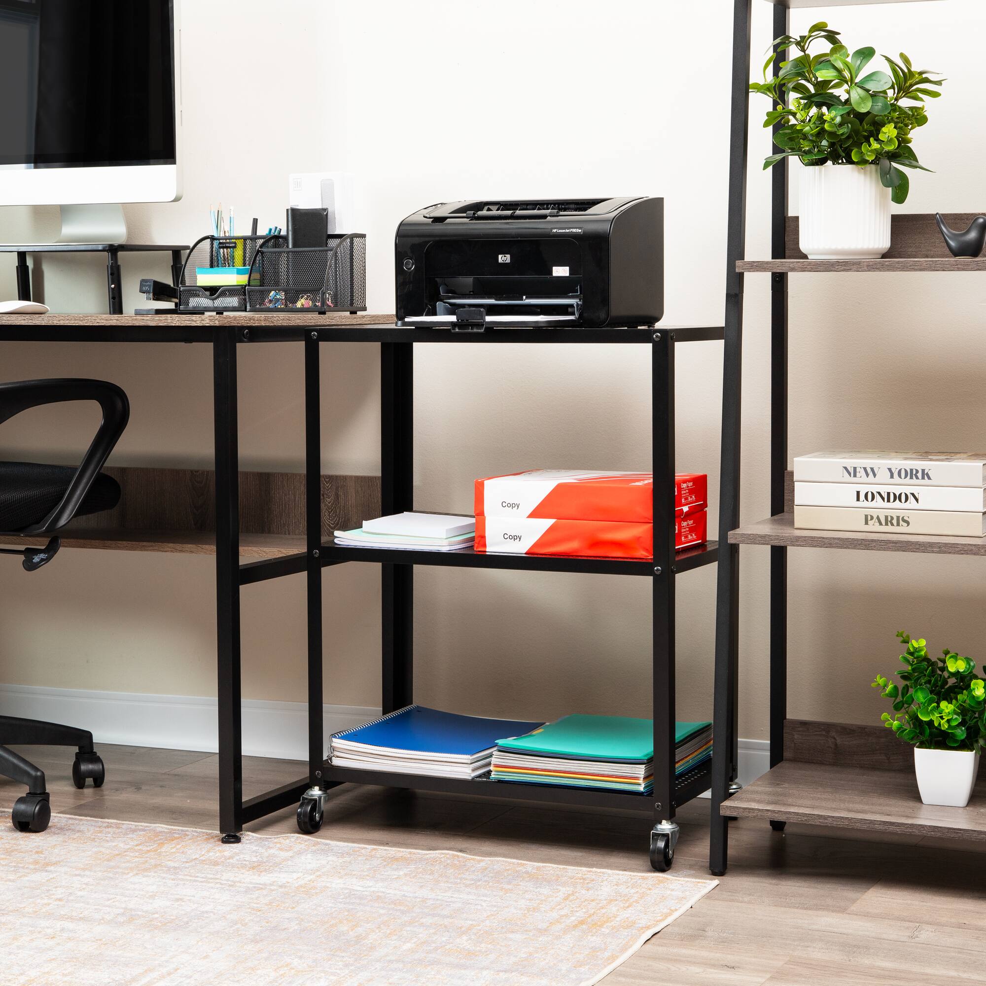 Mind Reader Rolling Cart, Microwave Stand, 3-Tier, Coffee Cart, Office, Metal, Black